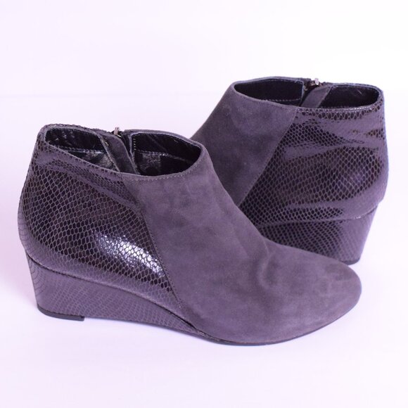 Aquatalia Shoes - Aquatalia Womens Italian Judith Suede Classic Snake Print Ankle Wedge Bootie 7.5